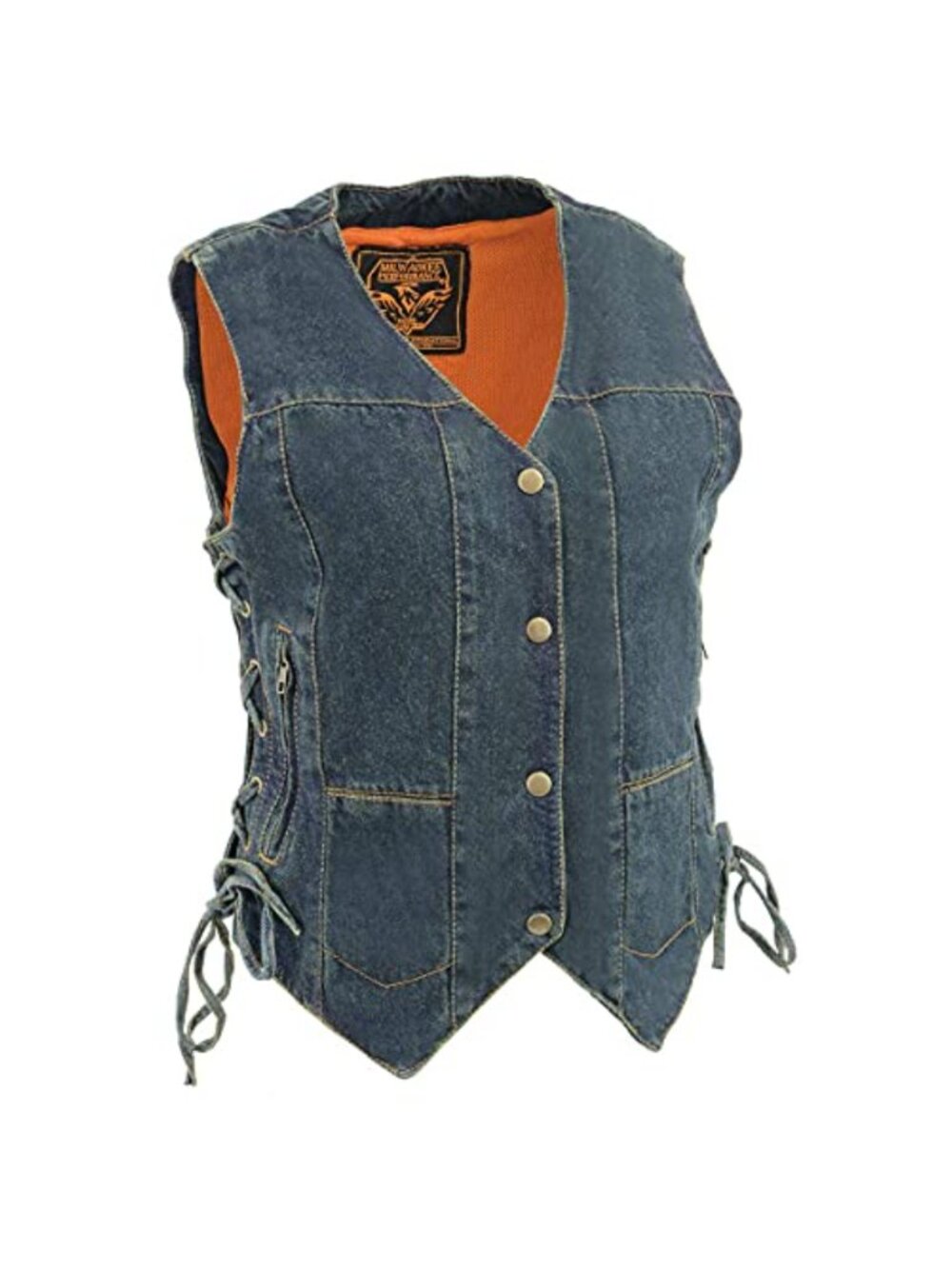 Heavyweight Cotton Denim Women's Sleeveless Motorcycle Vest with Pockets